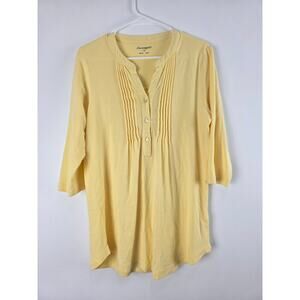 Serengeti 3/4 Sleeve V Neck Top M Womens Yellow Popover Classic 100% Cotton